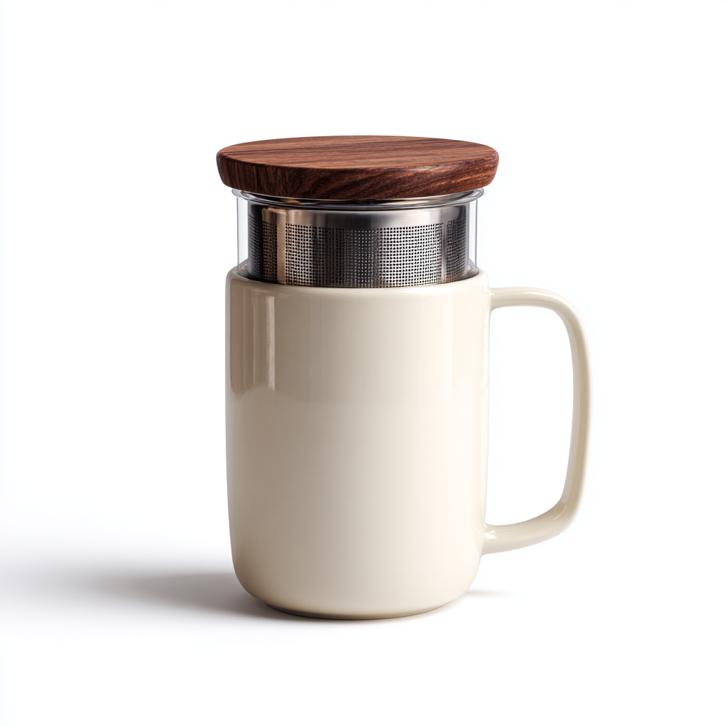 Ceramic Tea Infuser Mug with Walnut Lid & Steeper