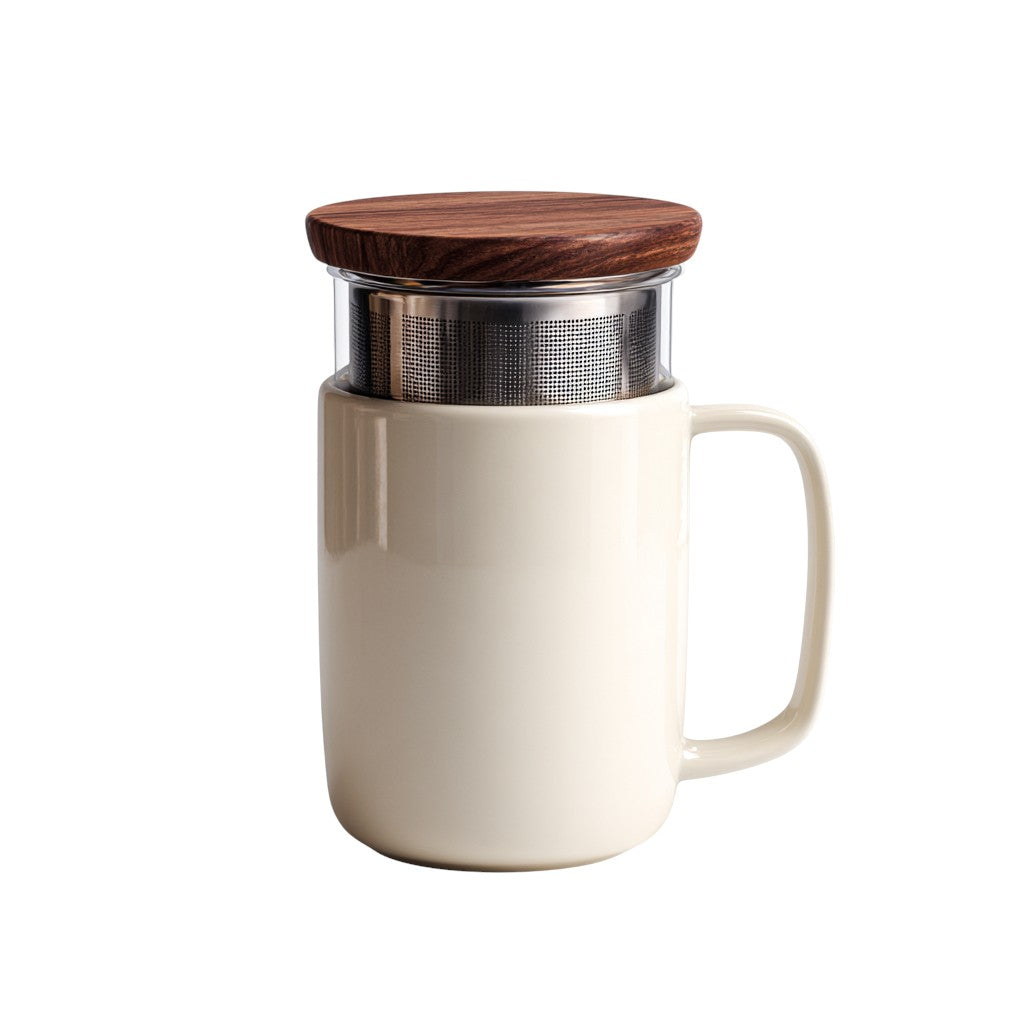 Ceramic Tea Infuser Mug with Walnut Lid & Steeper
